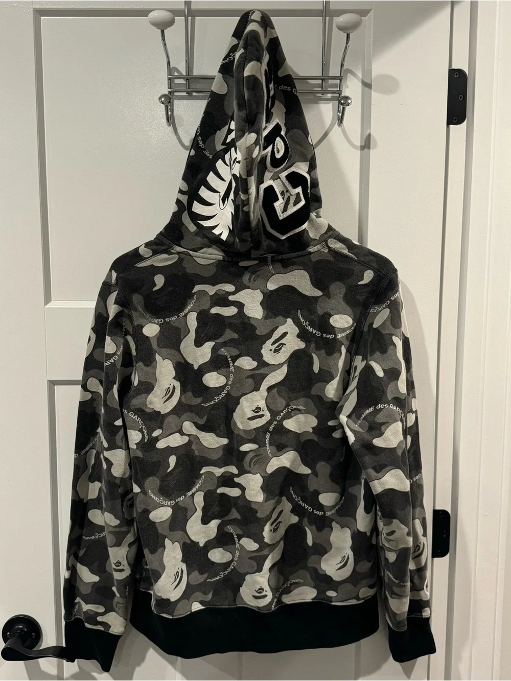 Bape x CDG Osaka Shark Comme des Garcons Black & Gray Camouflage Zip Hoodie